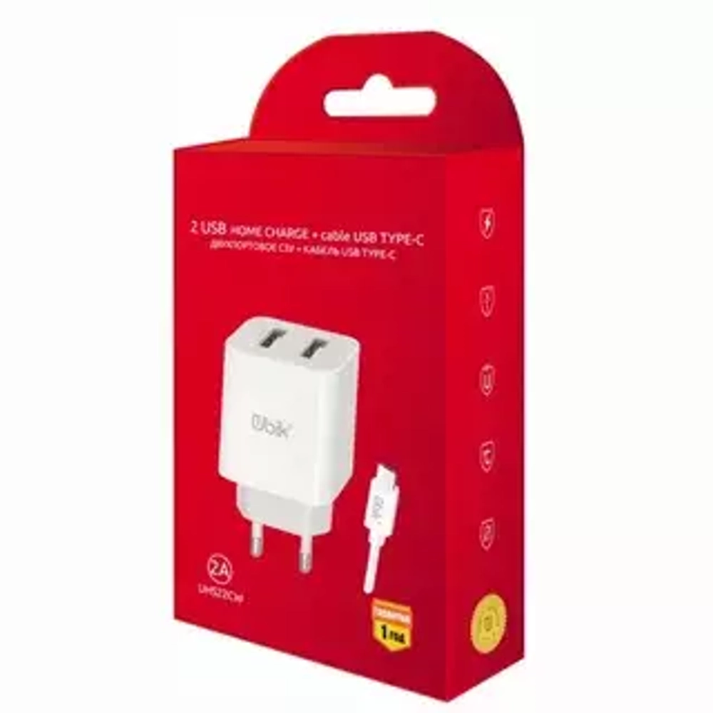 СЗУ с кабелем micro 2USB 2.A Ubik UHS22BC black