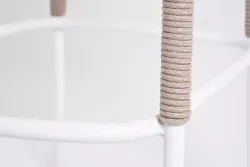"Марсель" стул барный плетеный из роупа, каркас из стали белый муар, роуп бежевый круглый, ткань бежевая 15052