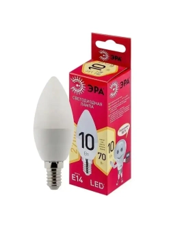 Лампочка светодиодная ЭРА LED E14 10 Вт B35 свеча 2700К теплый белый свет набор 10 штук