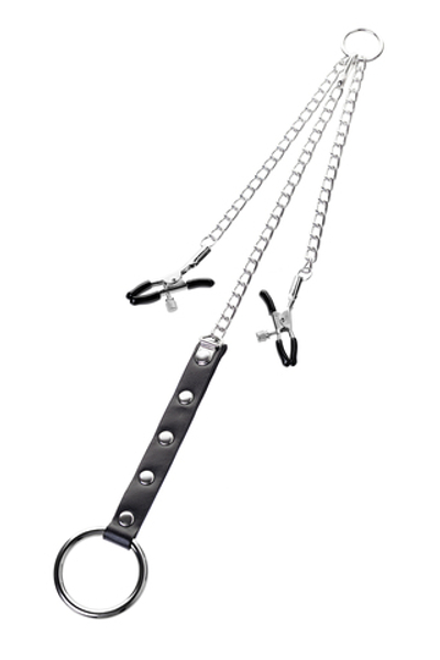 Зажимы для сосков с кольцом для пениса серебристые