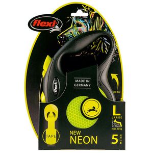 Рулетка Flexi New Neon L (до 50 кг) лента 5 м, светоотражающая, желтый неон