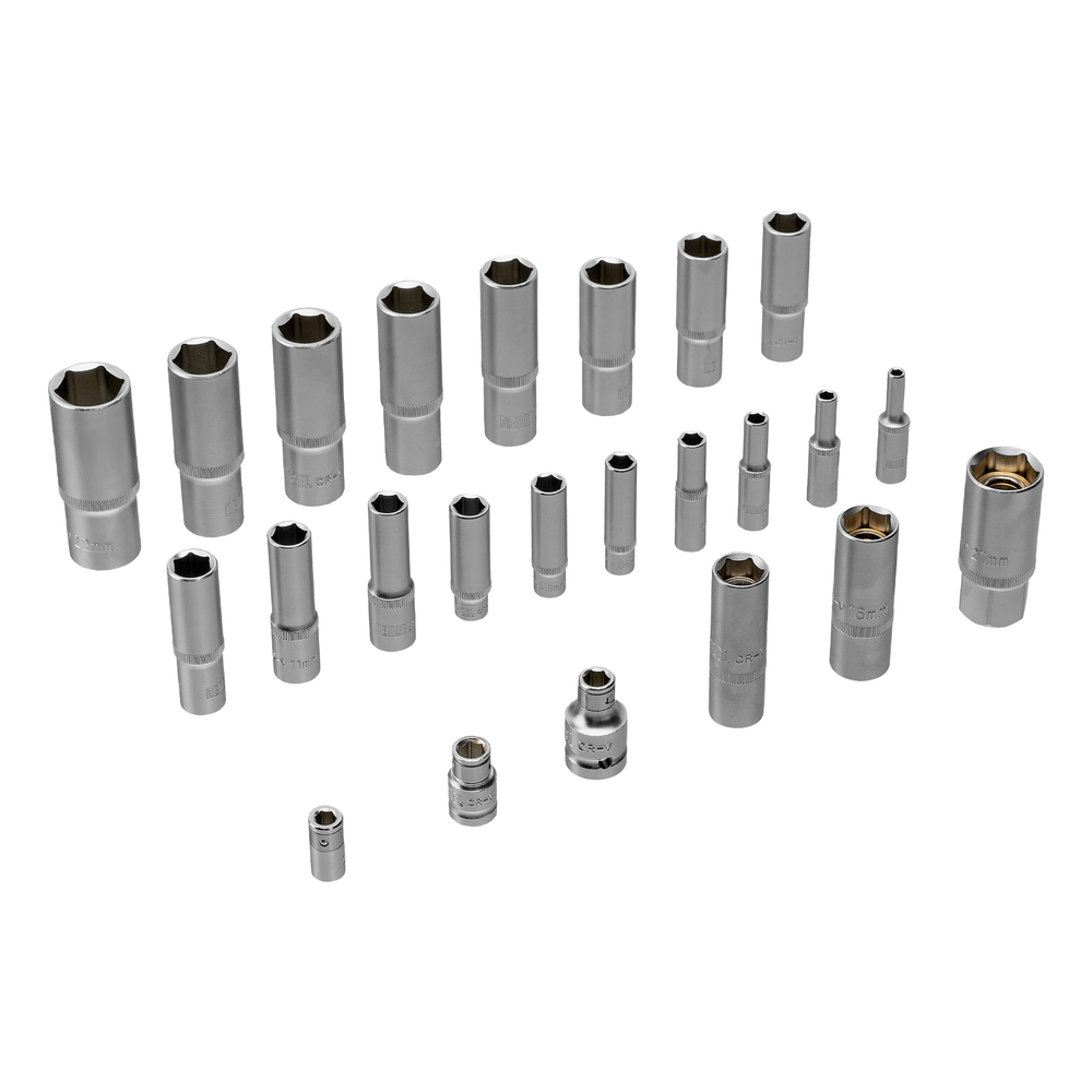 Набор инструментов, 1/2", 1/4", 3/8", CrV, S2, пластиковый кейс, 216 предметов Denzel