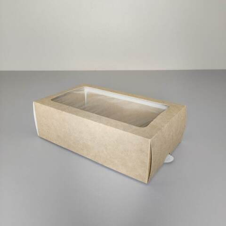 Коробка для макарон на 12шт с ложементом и окном крафт 18х10,7х5,5 см