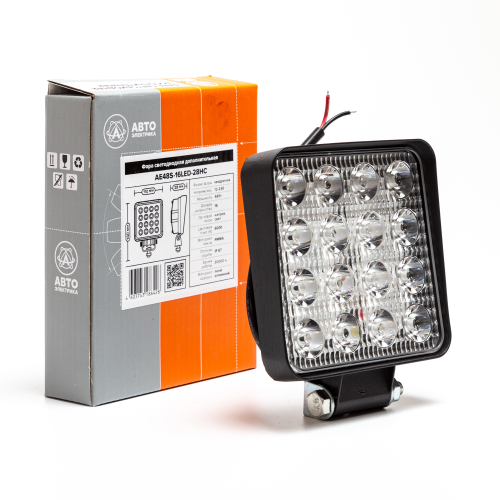 Фара светодиодная дополнительная, квадратная SLIM 110*28*140, рассеянный свет, 16 диодов, крепление по центру, 48 Вт, 10-30 В