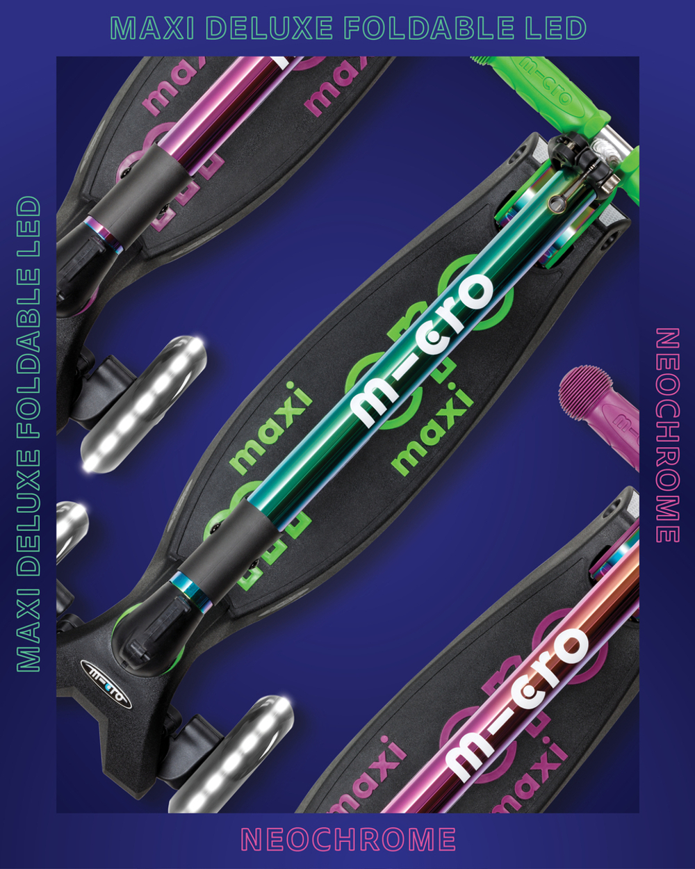 Самокат Maxi Micro Deluxe LED складной, неохром зеленый