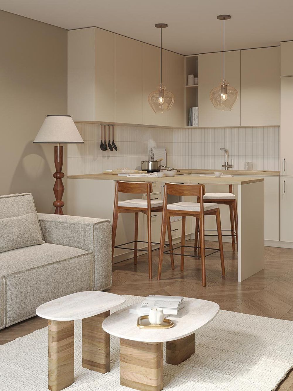 Столик приставной Torhill, 38x35 см, бежевый/мрамор