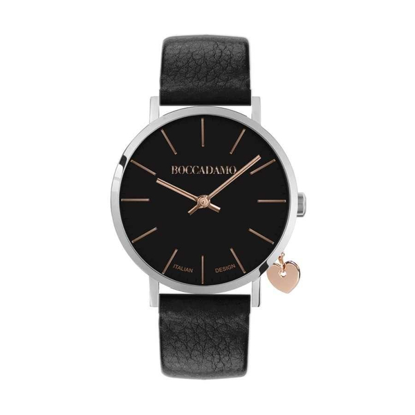 Часы Boccadamo Mya Silver Black MY027 BW с минеральным стеклом, кожаным ремешком