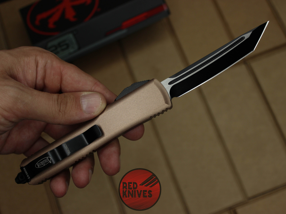 Нож Microtech Ultratech T/E - коричневая рукоять, танто черный клинок RK-371