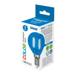 LED-G45-5W-BLUE-E14 GLA02BL Лампа светодиодная. Форма шар. Серия Air color. Синий свет. Картон. ТМ Uniel