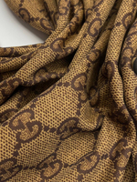 Трикотаж хлопок с п/э Gucci коричневый с лого