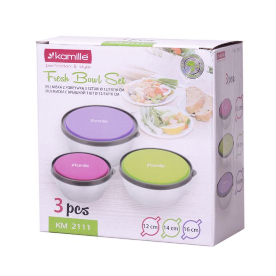 Набор емкостей 3 шт. из нержавеющей стали с пластиковыми крышками Kamille KM-2111