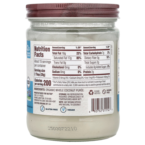 Nutiva, Organic Coconut Manna™, чистое и вкусное кокосовое масло, 425 г (15 унций)