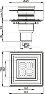 Сливной трап AlcaPlast APV4344 105 x 105/50/75