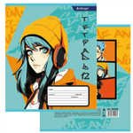 Тетрадь 12л., клетка, Alingar, скрепка, блок офсет, 100% белизна, мелованный картон (стандарт), "Anime style"