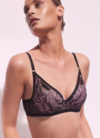 Пуш-ап бюстгальтер Glossy Iris с эффектом мерцания (Размер: 80C) (Цвет: черный с розовым)