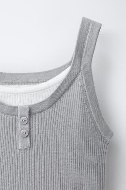 ZARA ТОП В ДВОЙНОЙ РУБЧИК, СЕРЫЙ