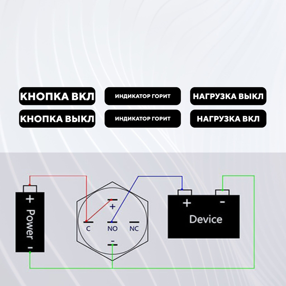 Кнопка металлическая, с индикатором, для монтажа на корпус (12-24 В, 22 мм)