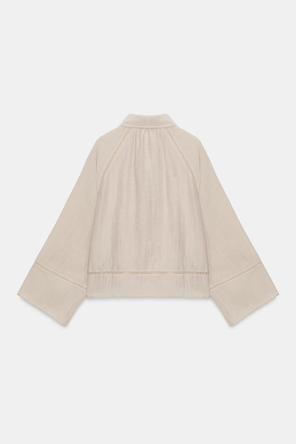 ZARA БЛУЗА ИЗ НАТУРАЛЬНОЙ ТКАНИ С КРУЖЕВОМ, СВЕТЛО-БЕЖЕВЫЙ