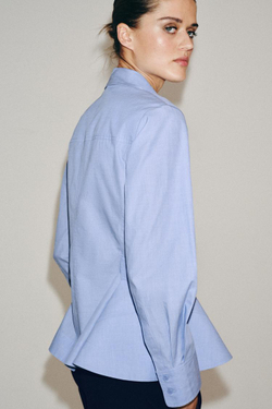 ZARA РУБАШКА ИЗ ПОПЛИНА С БАСКОЙ — ZW COLLECTION, СИНИЙ МЕЛАНЖ