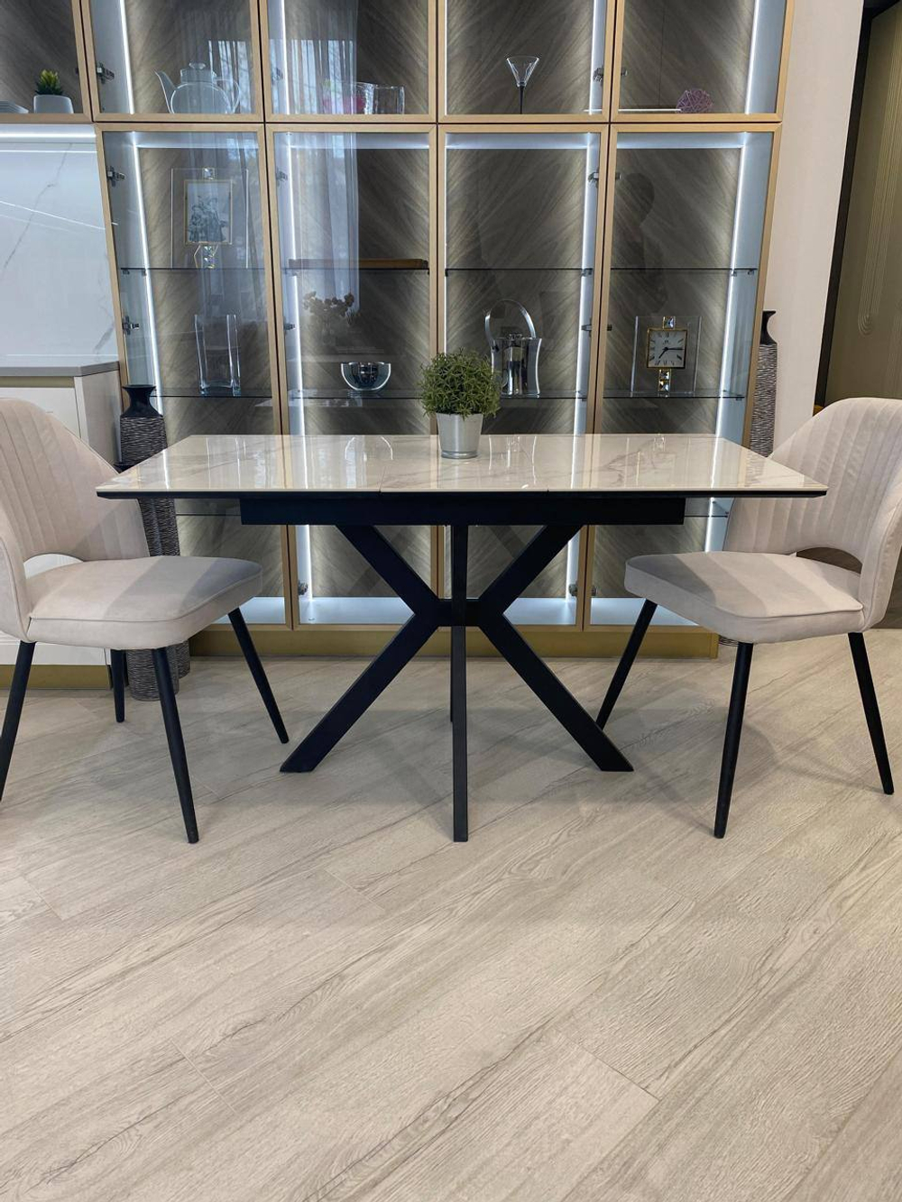 Кухонный раскладной стол "Комильфо Мини" из керамогранита, белый мрамор