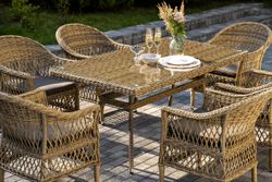 "Амароне" обеденная группа из искусственного ротанга на 6 персон, цвет соломенный