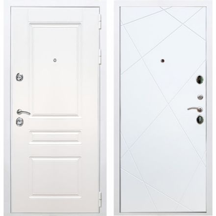 Входная металлическая белая дверь RеX (РЕКС) Премиум H белая ФЛ-243 силк сноу / ФЛ-291 Лучи силк сноу