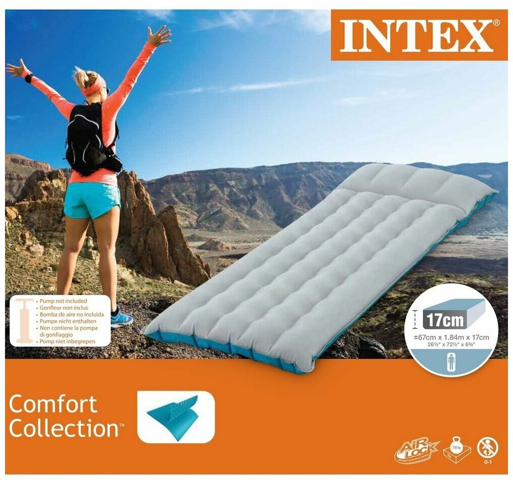 Мaтрас нaдувной Intex 67997 Camping Mat 184х67х17 см / Кoврик нaдувной Интeкс туристический велюровый в палатку для кемпинга и туризма