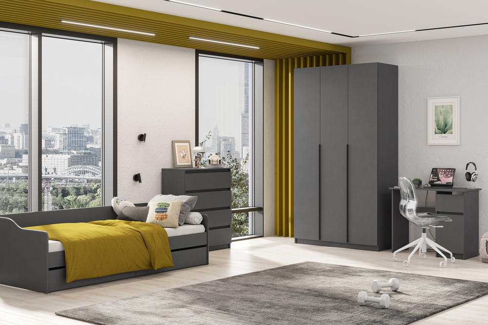 Шкаф распашной (5 полок + штанга) ШК 5 (1200), Графит