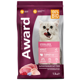 Award Sterilized с индейкой и курицей с добавлением клюквы и цикория 1,5кг.
