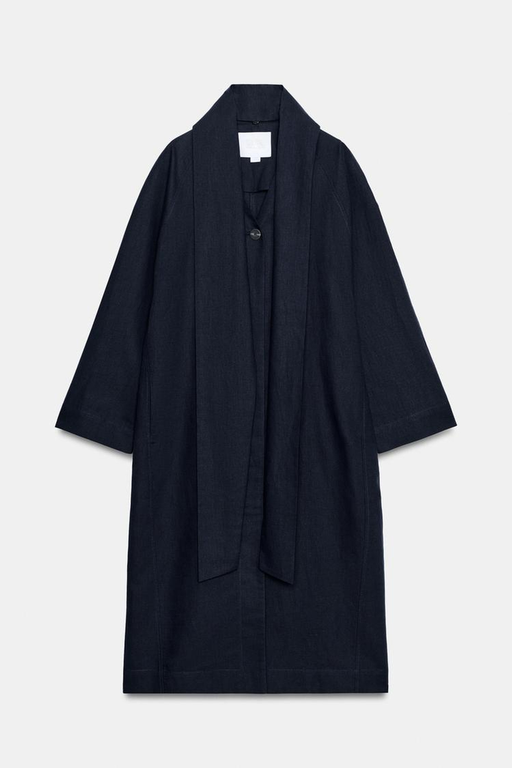 ZARA ПАЛЬТО ОВЕРСАЙЗ ИЗ ЛЬНА — ZW COLLECTION, МОРСКОЙ СИНИЙ