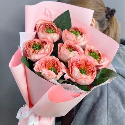 Монобукет из 7 пионовидных роз сорта "Мандарин"