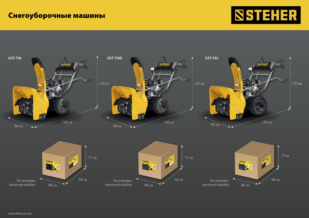 STEHER 56 см, бензиновый снегоуборщик с электростартером, EXTREM (GST-756E)