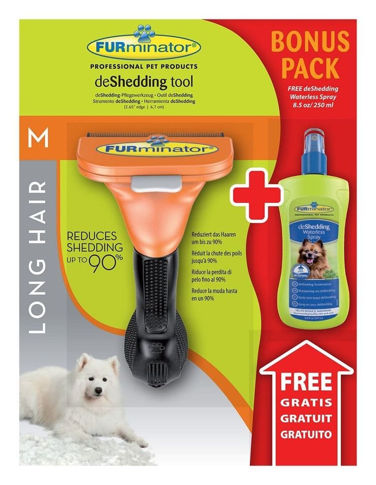 FURminator Long Hair Medium Dog 7 см + спрей против линьки 250 мл
