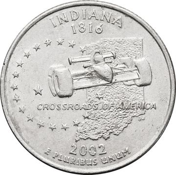 25 центов (1/4 доллара, квотер) 2002 США «Штат Индиана» (D)