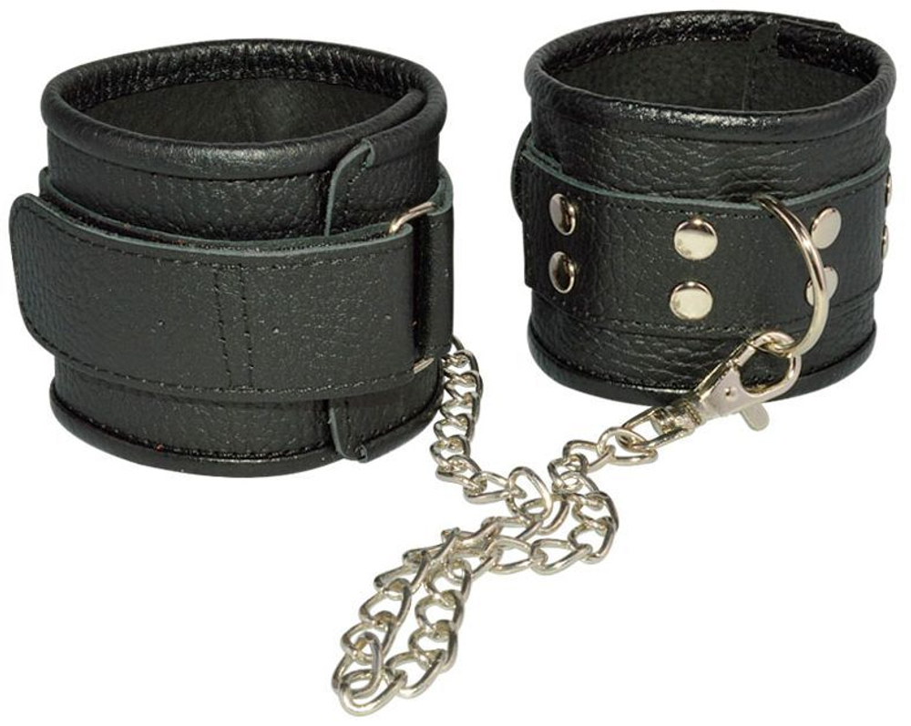 Кожаные черные оковы на липучках (Цвет: черный)