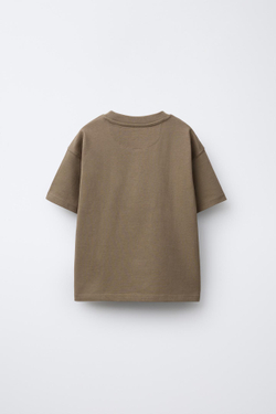 ZARA ФУТБОЛКА ИЗ ПЛОТНОГО ДЖЕРСИ С ПРОРЕЗИНЕННОЙ НАШИВКОЙ, КОРИЧНЕВЫЙ