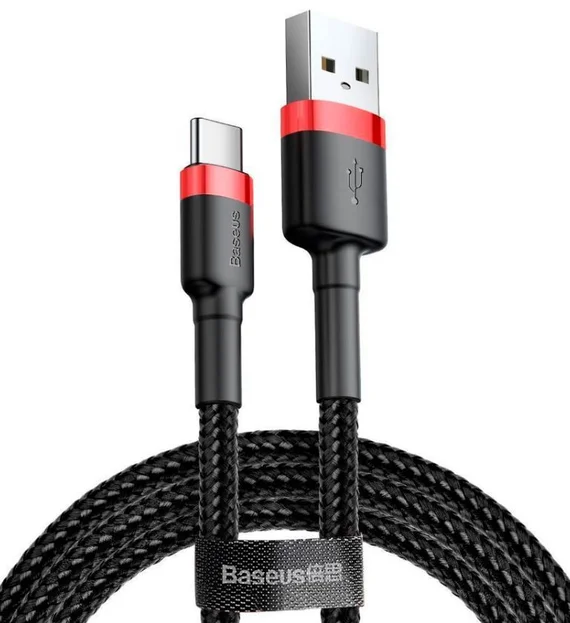 Кабель Baseus USB - USB Type-C 3А 1м (CATKLF-B91) Черный с красной вставкой