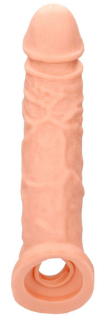 Телесная насадка с кольцом Penis Extender with Rings - 21 см. (Цвет: телесный)