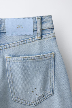 ZARA ДЖИНСЫ BALLOON СО СТРАЗАМИ, ГОЛУБОЙ