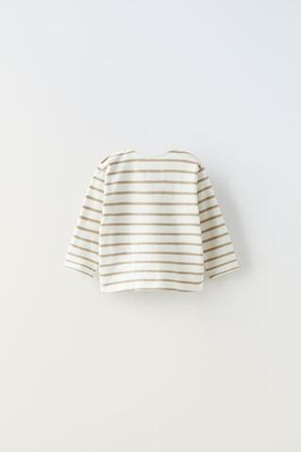 ZARA ФУТБОЛКА В ПОЛОСКУ, СЕРО-КОРИЧНЕВЫЙ