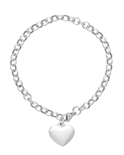 Браслет цепь, сердце серебро