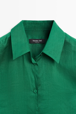 Massimo Dutti Удлиненная струящаяся рубашка из 100% рами, зеленый