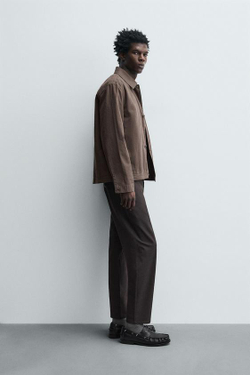 ZARA БРЮКИ КОМФОРТНОЙ ПОСАДКИ ИЗ РЕЛЬЕФНОЙ ТКАНИ, КОРИЧНЕВЫЙ