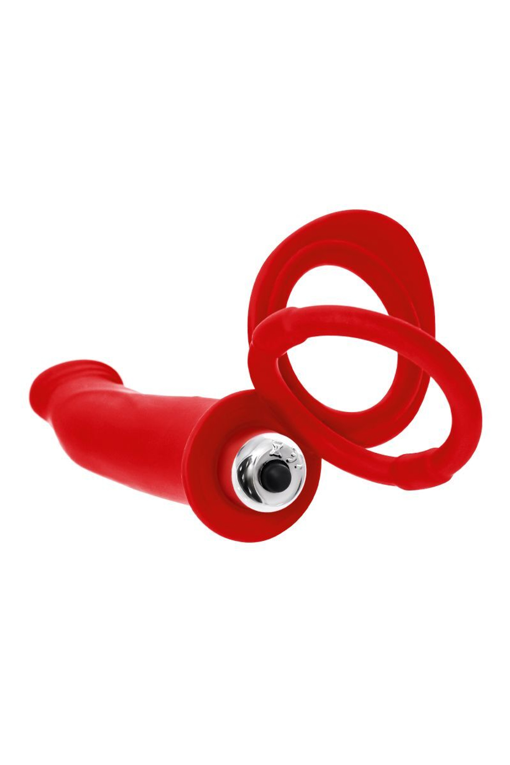 Красная насадка на пенис для двойного проникновения - 19 см. (Цвет: красный)