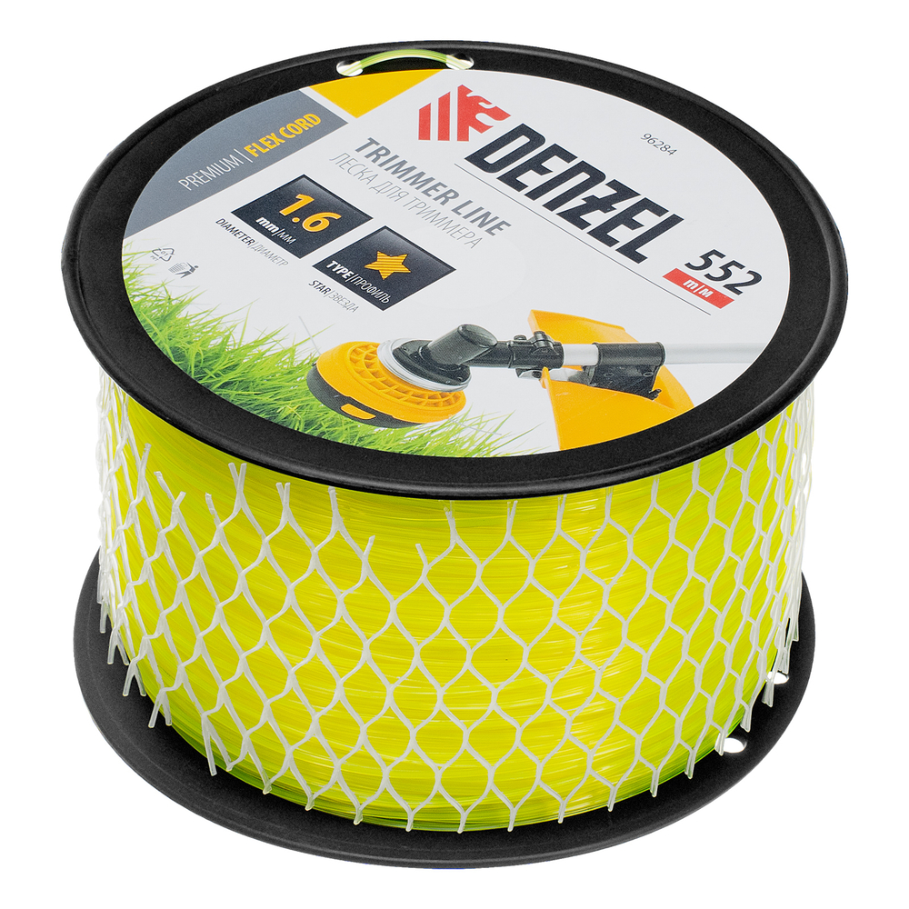 Леска для триммера звезда, 1,6мм х 552м, на DIN катушке FLEX CORD,  Denzel