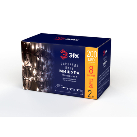 ENIN - GW ЭРА Гирлянда LED Нить Мишура 3,9 м зеленый провод, теплый свет, 220V