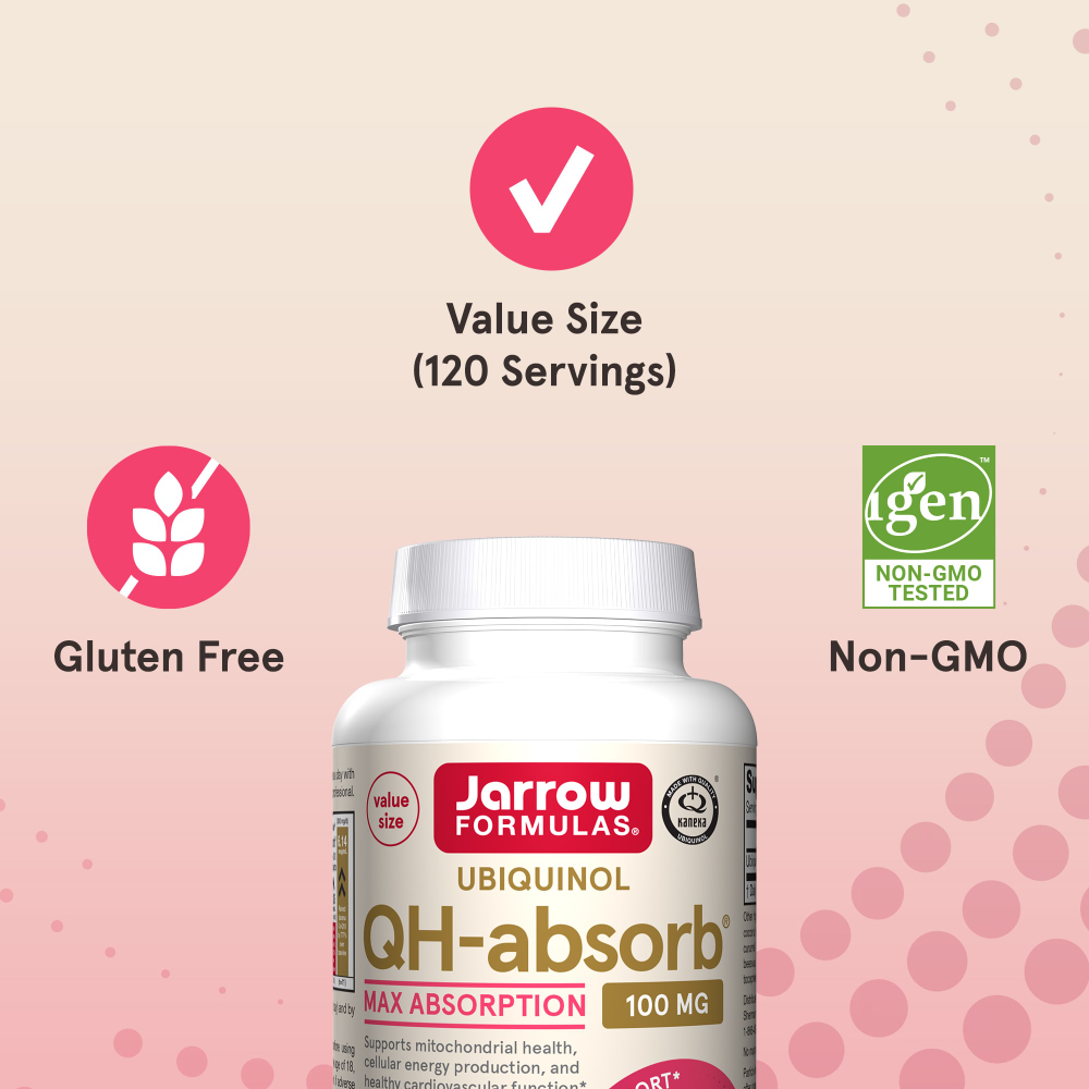 Jarrow Formulas, QH-Absorb, убихинол, максимальное усвоение, 100 мг, 120 капсул