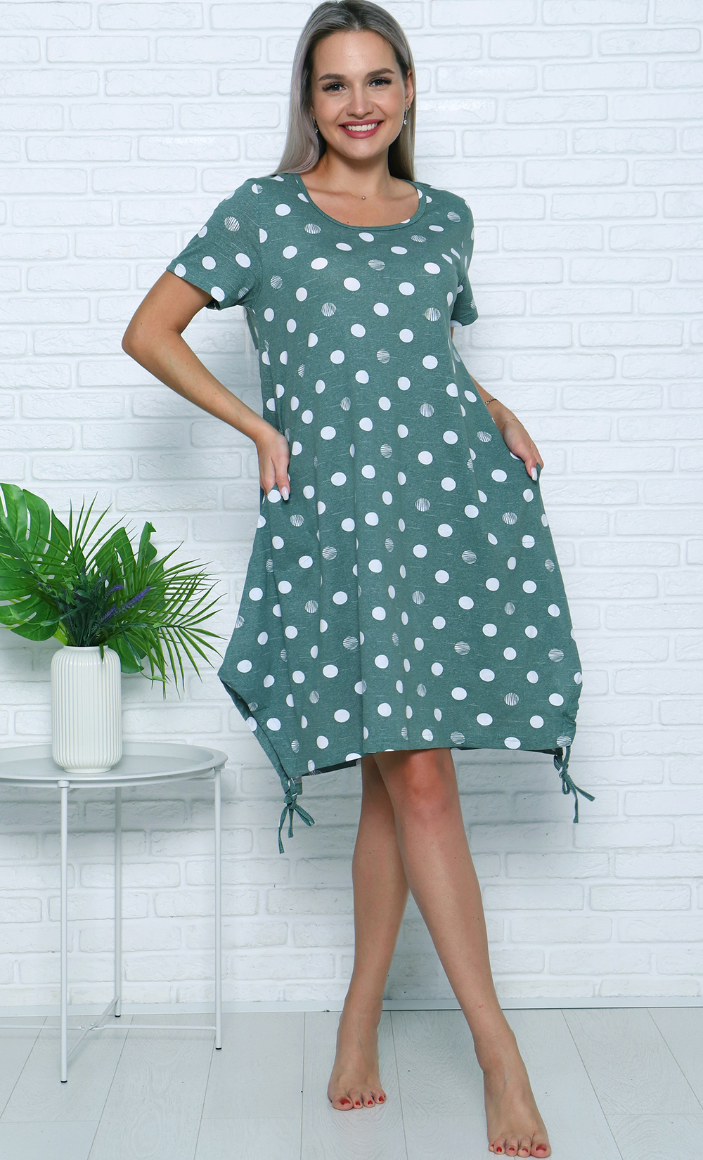 [m]Туника в горох 605/2023 зелёная