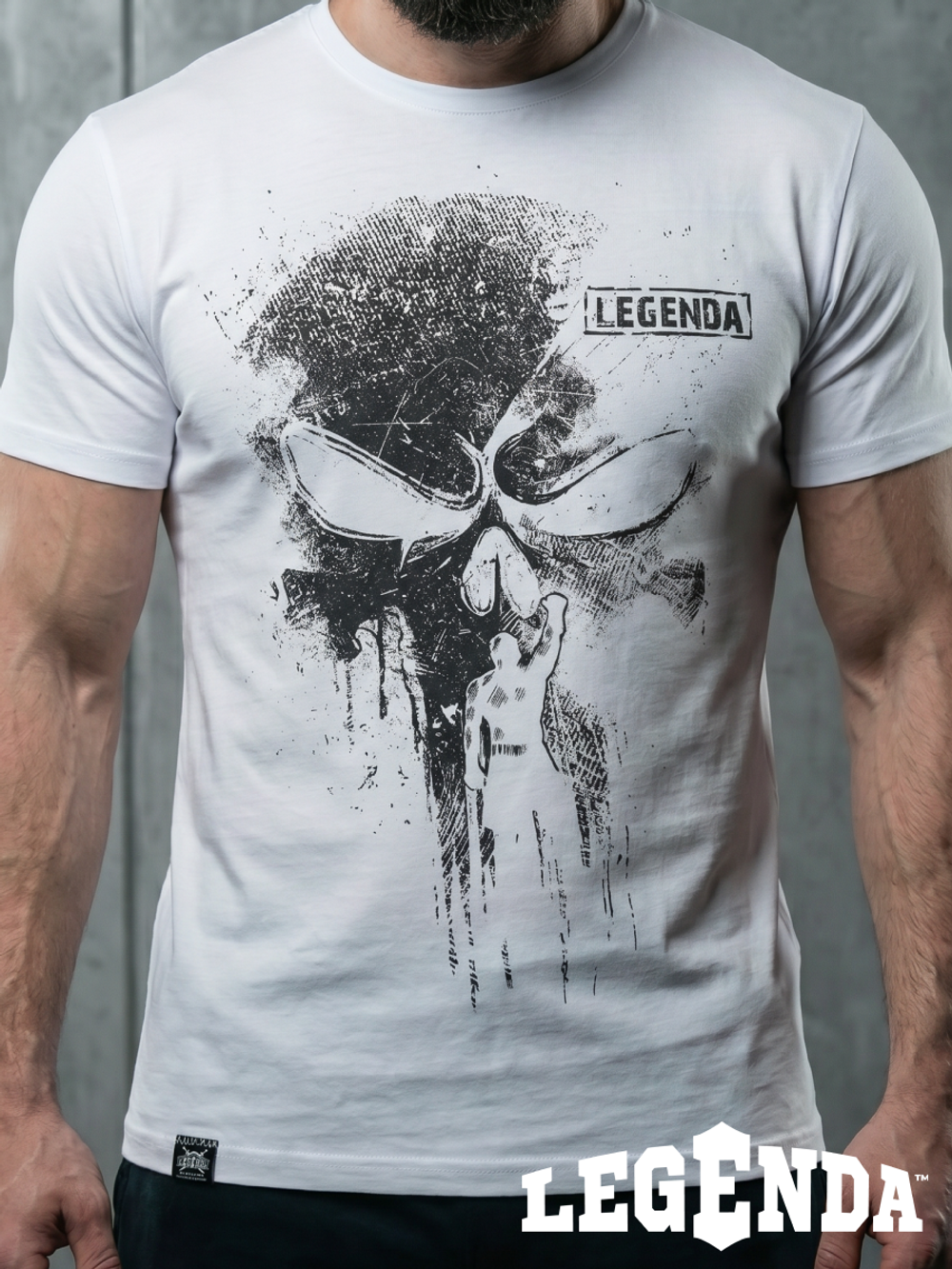 Футболка спортивная хлопковая мужская белая LEGENDA Череп Каратель