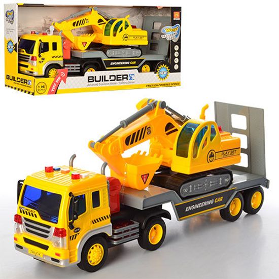 Грузовик трейлер с экскаватором Builder 1:16